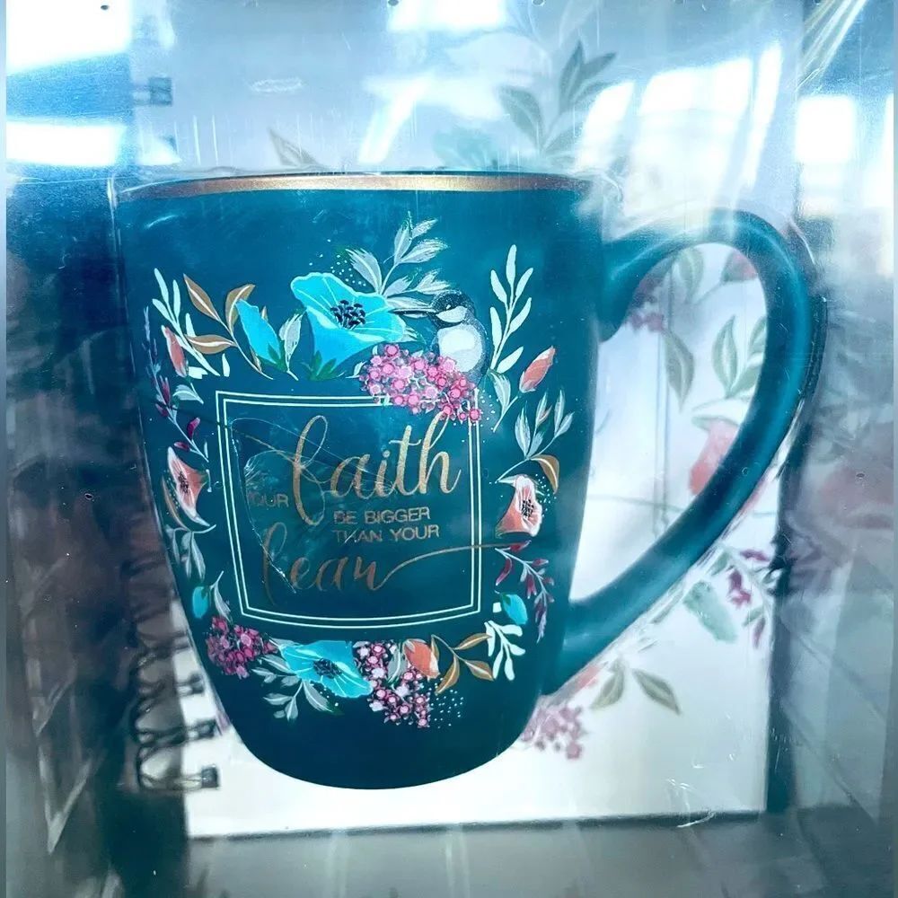Faith Teal Flora Ceramic Mug Journal Storage Box Gift Set